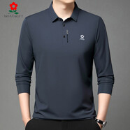 夢(mèng)特嬌（MONTAGUT）法國100%長(cháng)袖t恤男士翻領(lǐng)polo衫中年爸爸裝高端體恤 上青 M 165/M【建議95-120斤】