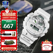 卡西歐（CASIO）【禮物】手表男表G-SHOCK潮流百搭黑武士雙顯運動(dòng)石英表男  GAX-100A-7A白武士經(jīng)典款