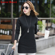 LOVER RUCCI半高領(lǐng)中長(zhǎng)款純棉打底衫女秋冬加絨加厚保暖衣修身內(nèi)搭包臀T恤 黑色 不加 絨 XXL
