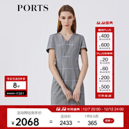 PORTS寶姿春夏新品女裝短袖中長(cháng)連衣裙LM8D252MFQ075 BLACK CHECK XS (2)