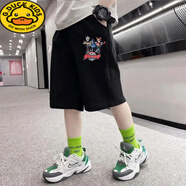 G.duck100%純棉男童短褲百搭薄款五分褲夏季新款帥氣奧特曼男孩松緊外穿 新款黑色T2371小 100 cm