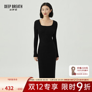 深呼吸DEEP BREATH女裝方領(lǐng)高腰修身羊毛針織連衣裙A500217 黑 S (2碼)