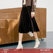 顏域時(shí)尚絲絨半身裙女冬裝2025新款氣質(zhì)通勤顯瘦簡(jiǎn)約A字百褶裙 咖色 M