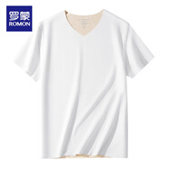 羅蒙280g羊毛桑蠶絲男士保暖貼身無(wú)縫V領(lǐng)短袖t恤2025秋冬天鵝絨底上衣 羊毛桑蠶絲-白色 2XL 【150-165斤】修身