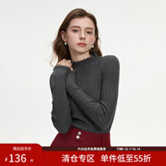 范思藍恩蕾絲花邊半高領(lǐng)針織打底衫女秋冬2024新款修身上衣14113 灰色 M