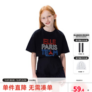 ELLE KIDS 清倉促銷(xiāo) 純棉圓領(lǐng)休閑風(fēng)夏季新款男女兒童通用印花字母短袖T恤 黑色 110/120