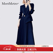 MeetMetro瑪依爾西裝連衣裙女2025秋季新款質(zhì)感職業(yè)通勤百褶裙 藏青【現貨】 L
