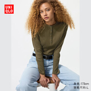 優(yōu)衣庫女裝羅紋亨利領(lǐng)T恤/長(cháng)袖修身短款內搭打底25新款479591 479591/56橄欖色 M
