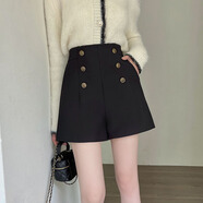 花花公子（PLAYBOY）大碼新款西裝短褲女胖M秋冬季韓版高腰百搭休閑a字闊腿褲外穿靴褲 黑色(毛呢面料) M