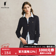 POLOWALK麻花針織開(kāi)衫女春秋季新款保羅女裝氣質(zhì)休閑絞花毛衣外套長(cháng)袖線(xiàn)衣 藏青2 L (165)