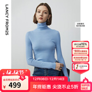 朗姿【朗姿羊毛Basic衣櫥】純羊毛法式毛針織衫冬季新款修身長(cháng)袖毛衣 天藍色2 M