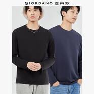 佐丹奴【2件裝】長(cháng)袖t恤男新款純棉基礎款純色圓領(lǐng)打底衫18023811 04黑/夜晚藍 L