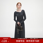 范思藍恩秋季設計感針織T恤半身裙時(shí)尚套裝女秋裝新款慵懶高腰半身裙女 深灰色（半身裙） XS