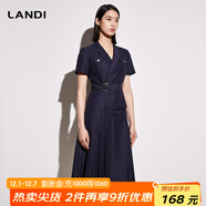 藍地（LANDI）短袖收腰系帶小西裝套裝上衣女年夏季新款短外套 藏青色 M
