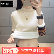 NY-RCE半高領(lǐng)加絨毛衣打底衫女新款秋冬女士加厚保暖修身內搭針織衫 米白色(彩色袖)  加絨 S