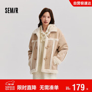 森馬（Semir）外套女牛角扣翻領(lǐng)寬松文藝2024冬季仿麂皮仿兔毛夾克109724108011