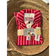 P.J.S磨毛睡衣純棉秋冬女士情侶學(xué)生長(cháng)袖褲PJS家居服套裝 玫紅色 條紋 M L 176c145斤+