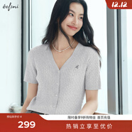 伊芙麗（eifini）蔣欣代言【夏季薄款全新升級】高智麻花毛衣短袖針織衫女 灰色 短袖V領(lǐng)現貨 S 80-105斤