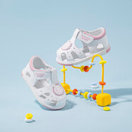 B.Duck小黃鴨童鞋兒童包頭涼鞋男女童寶寶鞋夏季軟底皮涼鞋9801白粉22