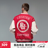 CHINISM CH赤塵美式復古撞色拼接棒球服夾克男潮牌高街重磅休閑情侶外套 正紅色 2XL