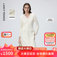 朗姿法式白色V領(lǐng)小香風(fēng)收腰連衣裙女優(yōu)雅高級感2026年春季新款 白色 S