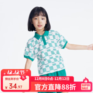 安奈兒（Annil）女童裝Polo衫夏針織純棉運動(dòng)印花透氣翻領(lǐng)短袖上衣 白調花 130 cm