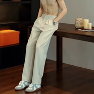 路林狼 L夏季涼感雙V領(lǐng)短袖POLO衫男2025新款翻領(lǐng)拼接上衣服襯衫領(lǐng)半袖T恤 米白色(西褲) M