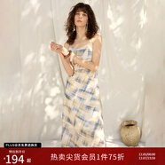 自巧小個(gè)子短袖復古雪紡格子連衣裙女2025夏季新款收腰顯瘦長(cháng)裙子 藍綠格吊帶版 L （5碼）