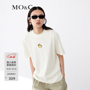 MO&Co.春夏卡通刺繡小黃鴨高領(lǐng)內搭上衣短袖T恤女黑色白色內搭 C11米白 M