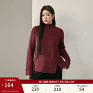 纖莉秀大碼女裝韓系時(shí)髦高領(lǐng)開(kāi)叉下擺百搭保暖毛衣胖mm2025冬新款4714 紅色 XL