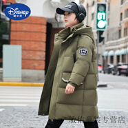 迪士尼特價(jià)中大童兒童羽絨服男童女童裝冬季保暖加厚巴拉中長(cháng)款過(guò)膝外套 迪士尼官方旗艦軍綠色 男女同款 150