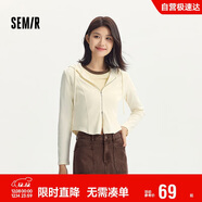 森馬（Semir）外套女短款修身顯瘦上衣秋裝正肩連帽針織夾克通勤101524108005