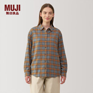 MUJI女式法蘭絨襯衫領(lǐng)長(cháng)袖襯衫女士襯衣外套格子衫女裝春季純棉空調衫 橙色格紋 S (155/80A)