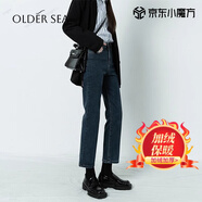 OLDER SEA藍灰九分直筒牛仔褲女秋季2025新款百搭高腰顯瘦小個(gè)子煙管褲子女 藍灰色 加絨 2XL 30（建議120-130斤）