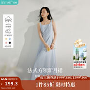 茵曼（INMAN）章若楠同款歐若風(fēng)法式吊帶連衣裙2025夏季新品女裝淡鵝黃色裙子 藍色 (方領(lǐng)) L