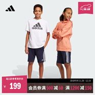 adidas男女大童休閑簡(jiǎn)約三條紋純棉運動(dòng)短褲新款阿迪達斯輕運動(dòng) 傳奇墨水藍/白色     140