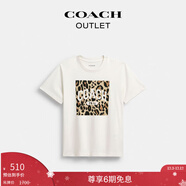 蔻馳（COACH）【圣誕禮物】奧萊女士 T恤短袖 豹紋經(jīng)典標志 白色 XS