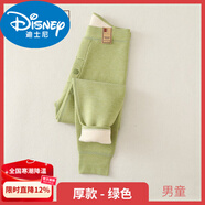 迪士尼兒童蠶絲德絨保暖褲內穿秋冬中大男童一體絨加厚秋褲女寶寶打底褲 品牌男童【一體加厚】綠色 0°~零下10° 170 cm 【90-104斤】