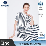 Navigare意大利小帆船條紋短袖連衣裙女夏季純棉顯瘦POLO裙百搭休閑長(cháng)裙 科技白/蘭 S 碼