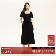 VEROMODA 連衣裙2025夏季新款方領(lǐng)泡泡袖松緊拼接小黑裙325261011