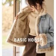 百家好（Basic House）Basic House/百家好2025保暖短款加厚外套女冬百搭雙面穿毛毛外套 藍色 L