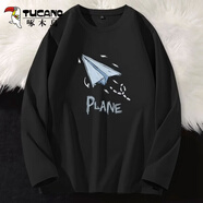 啄木鳥(niǎo)（TUCANO）長(cháng)袖t恤男純棉春秋季寬松休閑打底衫青少年重磅潮流印花長(cháng)袖男T恤 黑/藍飛機 S 建議（80斤-90斤）