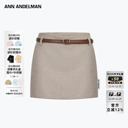 ANN ANDELMAN官方直營(yíng)秋季半身裙女新款包臀修身直筒腰帶毛呢短裙 杏色 S