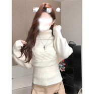 俏博萊絞花蝙蝠袖套頭毛衣女高領(lǐng)收腰上衣女秋季慵懶顯瘦氣質(zhì)針織衫上衣 米白色 L