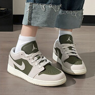 耐克（NIKE）aj1板鞋男女情侶秋冬季新款低幫舒適防滑耐磨籃球鞋子女鞋 帆白/中橄欖綠/淺土褐-201 /Air Jordan 1/（GS款） 37.5