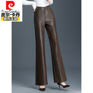 皮爾卡丹（pierre cardin）海寧真皮皮褲女士綿羊皮微喇叭長(cháng)褲2025秋冬款百搭時(shí)尚顯瘦休閑褲 黑色單皮 3XL 建議125-135斤