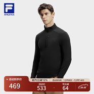 FILA 斐樂(lè )官方【黃景瑜同款】男裝針織衫戶(hù)外運動(dòng)立領(lǐng)長(cháng)袖T恤 深黑-BK S (165) 88A