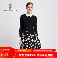 名師路春秋裝新品假兩件時(shí)尚淑女連衣裙女印花波點(diǎn)打底短裙套裝裙 黑白圓點(diǎn)90 2XL