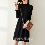 SUSTYLE奢侈高檔品牌女裝2025春秋新款圓領(lǐng)連衣裙女?huà)寢屟b時(shí)尚高級毛衣裙 黑色 M 105-115斤