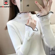 AEMAPE加絨厚加厚毛衣女外穿秋冬新款修身針織洋氣內搭上衣蕾絲打底衫 杏色 L 105-115斤